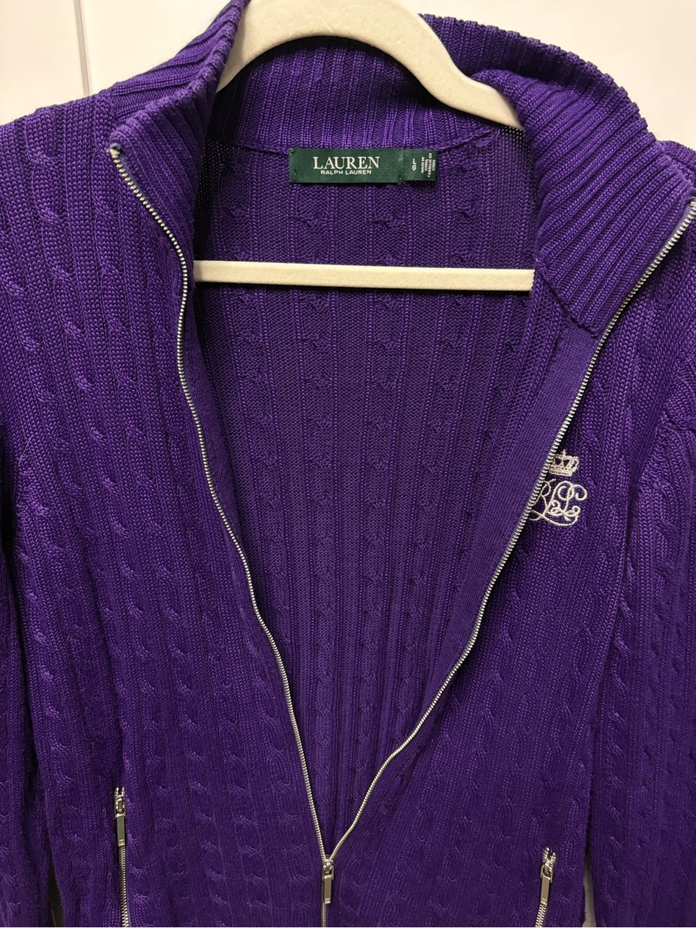 Lauren Ralph Lauren purple cable knit zip-up sweater - Picture 6 of 8